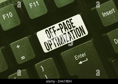Conceptual display Off Page Optimization. Word for Website External Process Promotional Method Ranking Typing Business Agreement Letter, Typewriting Stock Photo