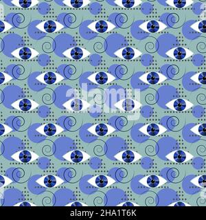 Abstract triangles and eyes, spirals and circles Mystical ornament.  Stock Vector