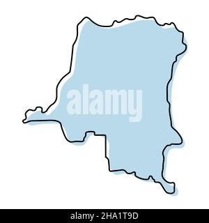 Stylized simple outline map of Congo icon. Blue sketch map of Congo ...