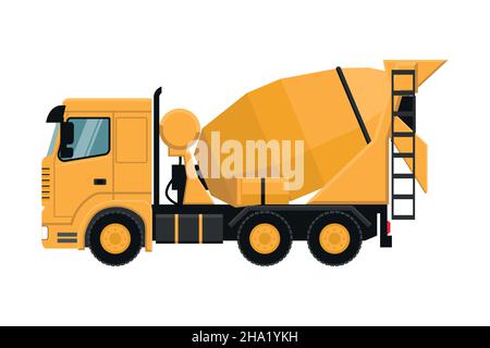 small machinery yellow concrete mixer truck with front view Stock Vector