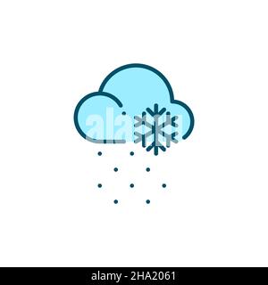 Cloud with snow. Winter weather. Pixel perfect, editable stroke blue icon Stock Vector