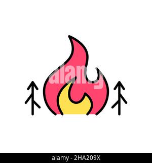 Forest fires icon. Pixel perfect, editable stroke, colorful Stock Vector