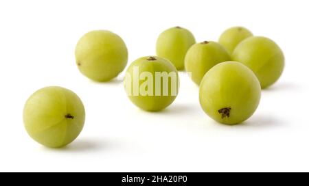 fresh amla or indian gooseberry isolated on white background, high vitamin c contain fruit closeup view, taken in shallow depth of field Stock Photo