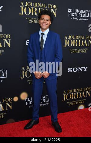 Jalon Christian attends the world premiere of 'A Journal For Jordan' at AMC Lincoln Square Theater on December 09, 2021 in New York. Stock Photo