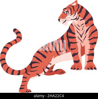 Bengal tiger animal with stripes on furry coat Stock Vector