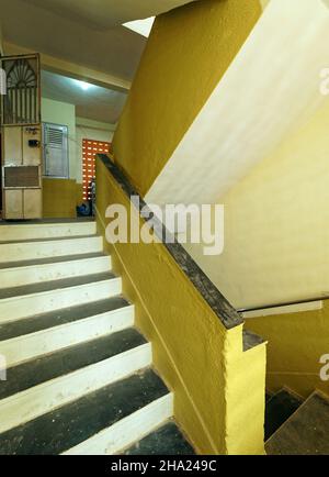 08 27 2021 Freshly Painted old staircase between the floors in the old building Lokgram Kalyan Maharashtra India. Stock Photo
