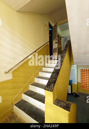 08 27 2021 Freshly Painted old staircase between the floors in the old building Lokgram Kalyan Maharashtra India. Stock Photo