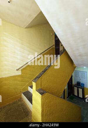 08 27 2021 Freshly Painted old staircase between the floors in the old building Lokgram Kalyan Maharashtra India. Stock Photo