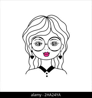 Woman face in doodle style. Stock Vector