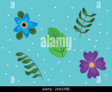 five floral garden set icons Stock Vector