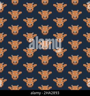 Seamless pattern pixel art cow Stock Vector