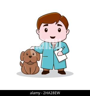 Little Cute Animal Doctor Veterinarian Dog Puppy Cartoon Pet Health Care Stock Vector