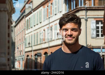 Romain Ntamack (born 1 May 1999) is a French rugby union fly-half who currently plays for Toulouse in the Top 14, and the France national rugby union Stock Photo