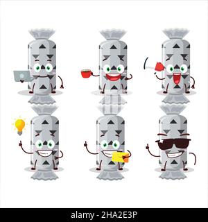 White long candy package cartoon character with various types of business emoticons. Vector illustration Stock Vector