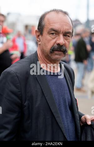Belgium, Brussels, September 24, 2021: General secretary of the General Confederation of Labour (CGT) Philippe Martinez attending a demonstration orga Stock Photo
