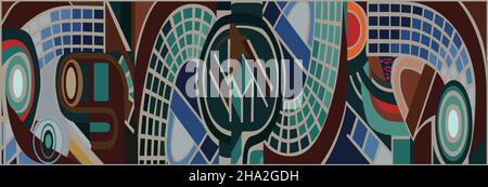 Vector colorful line art. Geometric perspective illusion. Color gradients abstract modern background art. Pattern wall decoration. Stock Vector