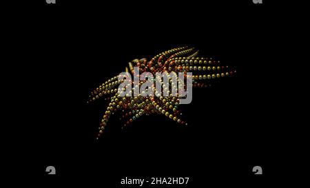 Abstract animation of moving balls. Animation. Moving colored dots in space on a black background. Stock Photo
