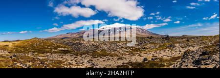 Panoramic view of the Snaefellsjokull glacier from Djupalonssandur Beach, Snaefellsnes Peninsula, West Iceland Stock Photo