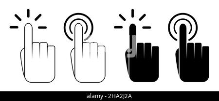 Pointer cursor сomputer mouse icon. Clicking finger, pointing hand clicks icons. tap up finger Stock Vector