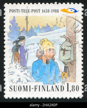FINLAND - CIRCA 1988: stamp printed by Finland, shows Skiers, circa 1988 Stock Photo