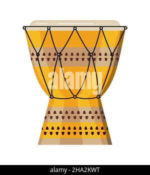 African wooden drum vector isolated on white background. Voodoo rituals in African tribes, shaman mask Stock Vector