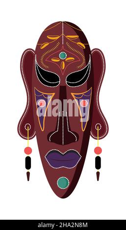 African wooden mask vector isolated on white background. Voodoo rituals in African tribes, shaman mask Stock Vector