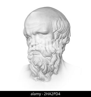 Socrates. Ancient marble statue head of the greek philosopher. Man bust with beard isolated on white background Stock Photo