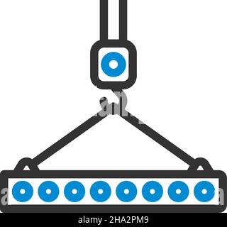 Icon Of Slab Hanged On Crane Hook. Editable Bold Outline With Color Fill Design. Vector Illustration. Stock Vector