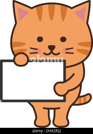Tabby cat with a blank sign. Vector illustration isolated on a white background. Stock Vector