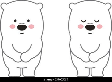 Set of polar bear bowing to someone. Vector illustration isolated on a white background. Stock Vector