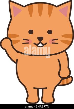 Tabby cat waving a hand. Vector illustration isolated on a white background. Stock Vector