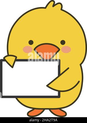 Chick with a blank sign. Vector illustration isolated on a white background. Stock Vector