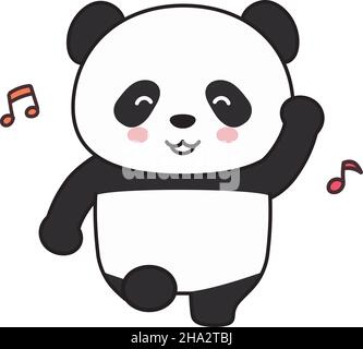 Panda dancing happily with musical notes. Vector illustration isolated on a white background. Stock Vector