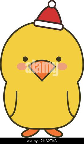 Chick wearing a Santa hat. Vector illustration isolated on a white background. Stock Vector
