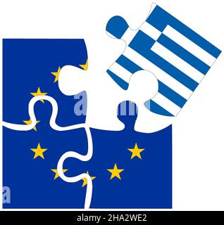 EU - Greece : puzzle shapes with flags, symbol of agreement or friendship Stock Photo