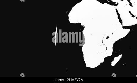 Abstract animation of rotating white planet Earth on black background. Animation of white-black planet rotating with point atmosphere in black isolate Stock Photo