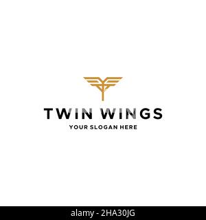 Flat letter mark initial T TWIN WINGS logo design Stock Vector