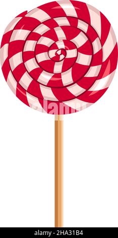 Red Christmas striped lollipop. Festive sweetness in spiral for new year, birthday and holiday. Vector flat illustration Stock Vector