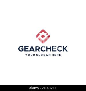 Minimalist colorful GEAR CHECK circle logo design Stock Vector