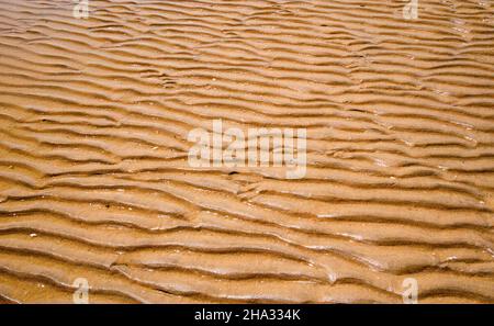 wave patterns in the sand on the beach at camber sands in east sussex Stock Photo