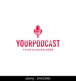 Flat colorful YOUR PODCAST microphone Logo design Stock Vector
