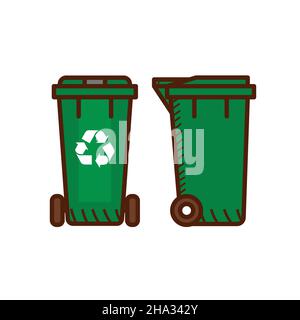 Green recycle garbage bin. Trash can isolated Stock Vector