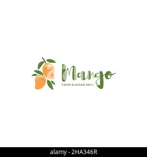 Modern MANGO fresh fruits leaf plants logo design Stock Vector