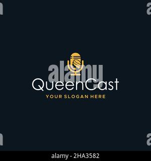Flat colorful QUEEN CAST microphone Logo design Stock Vector
