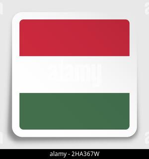 HUNGARY flag icon on paper square sticker with shadow. Button for mobile application or web. Vector Stock Vector