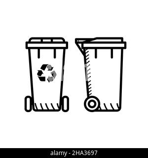 Recycle garbage bin icon Trash can black and white Stock Vector