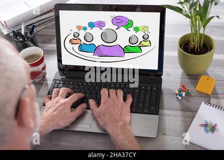 Leadership concept shown on a laptop used by a man Stock Photo