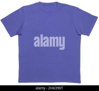 Blue trendy color of the year 2022 plain shortsleeve cotton T-Shirt template isolated on a white background Stock Photo