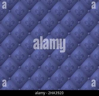 Uphostery Background with Fleur-De-Lys. Vector seamless pattern in Very Peri color. Stock Vector