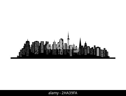 The silhouette of the city in a flat style. Urban cityscape. Vector illustration. Stock Vector